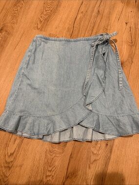 J. Crew Light Wash Denim Ruffle Wrap Skirt